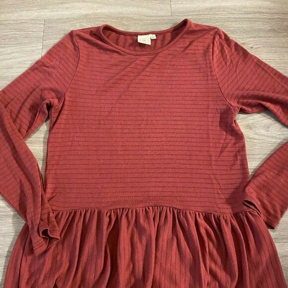 Live In The Moment Womens Burgundy Striped Ruffle Long Sleeve Blouse Top Small - Picture 2 of 8